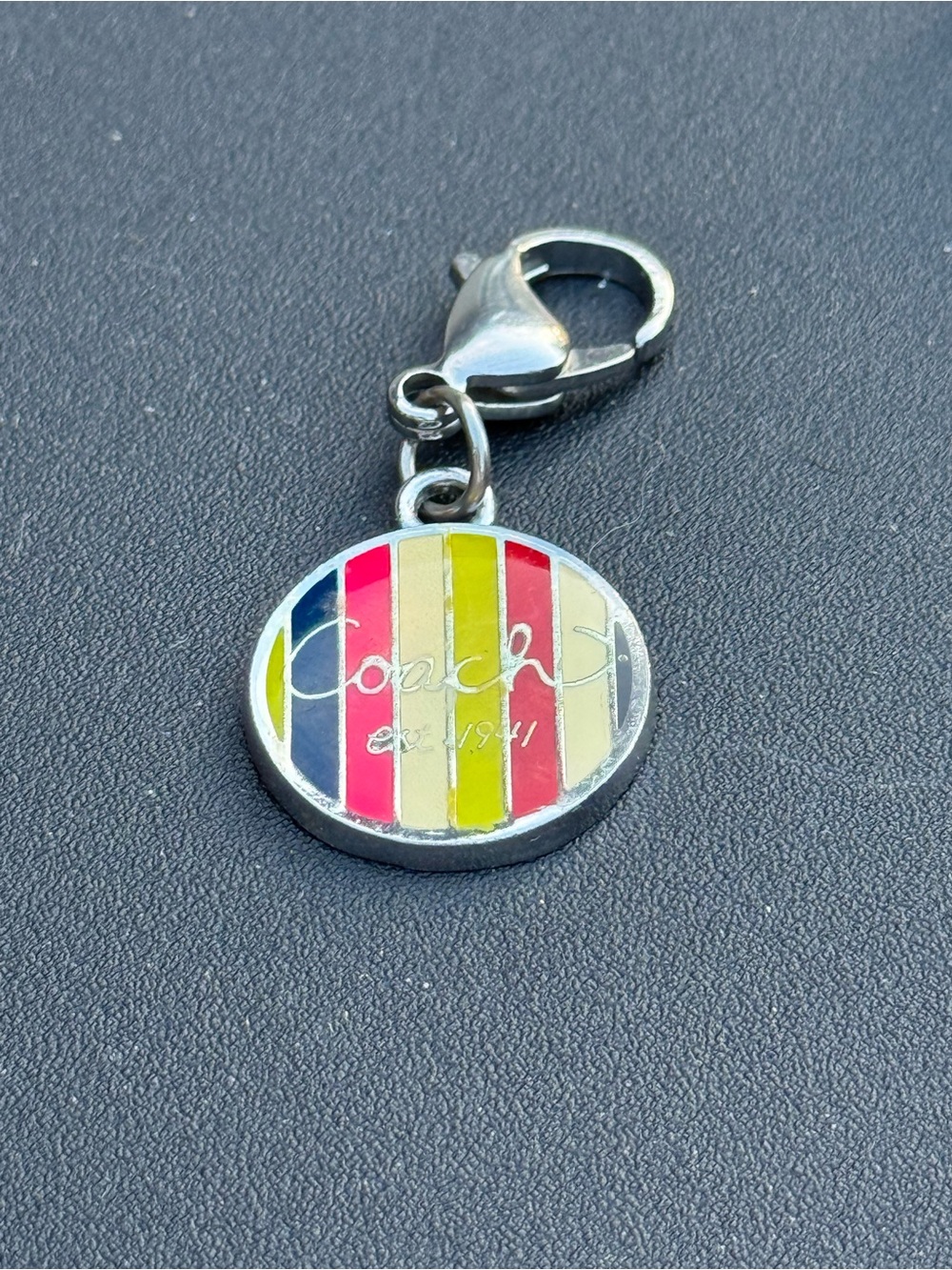 Coach Legacy Multicolor Enamel Stripe mini Key Charm in Pink, Yellow, Navy